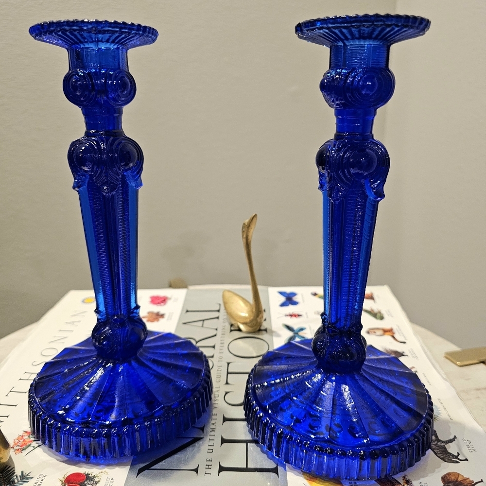 Cobalt blue vintage glass Candlestick Holder